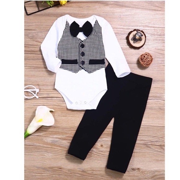 Baby Boy Set Cloths Outfit Plaids Tuxedo - Picture 2 of 7